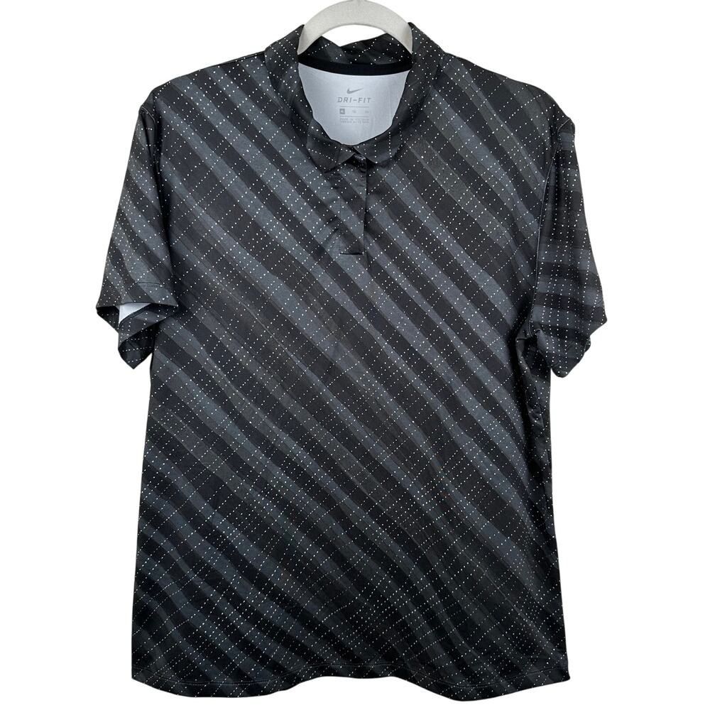 Nike Girl's Dri-Fit UV Printed Junior Golf Shirt Polo Top Black Geo Print Sz XL